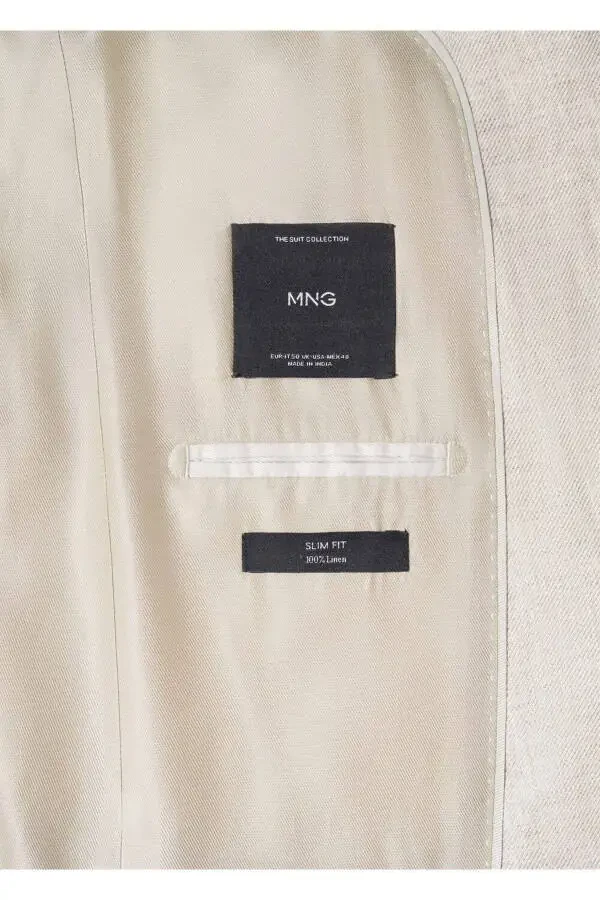 100% Linen Slim Fit Textured Blazer Jacket - 8