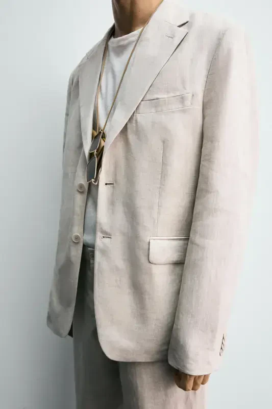 100% LINEN SUIT BLAZER-Light beige - 7