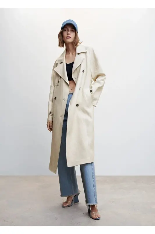 %100 Linen Trench Coat - 3