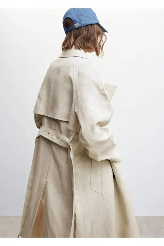 %100 Linen Trench Coat - 7