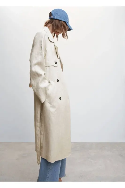 %100 Linen Trench Coat - 8