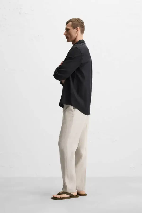 100% LINEN TROUSERS - Light beige - 4