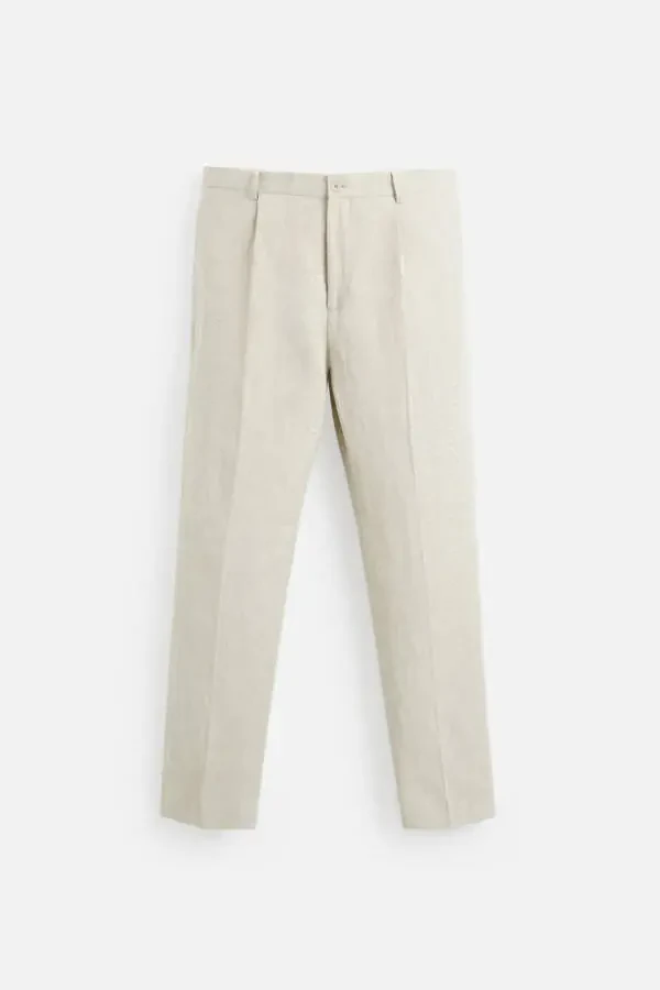 100% LINEN TROUSERS - Light beige - 7