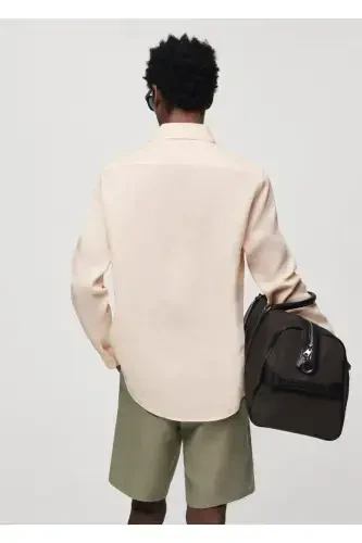 %100 Льняная рубашка стандартного кроя – розовато-оранжевая - 4