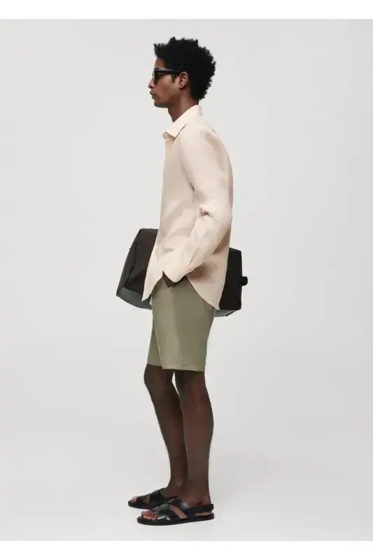 %100 Льняная рубашка стандартного кроя – розовато-оранжевая - 7