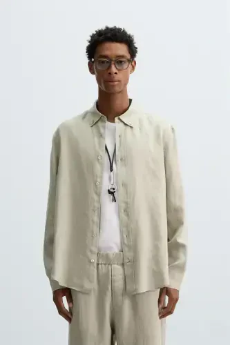 %100 ЛЬНЯНАЯ РУБАШКА-Светло-бежевый - ZARA (1)