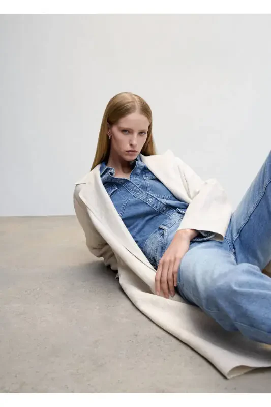 %100 Льняной Тренчкот с Клапанами - 5