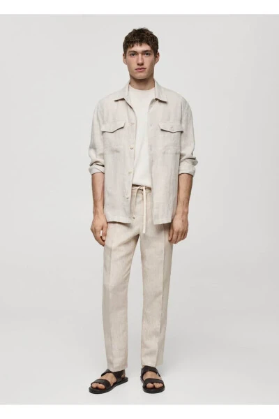 100% Льняные зауженные полосатые брюки - MANGO MAN (1)