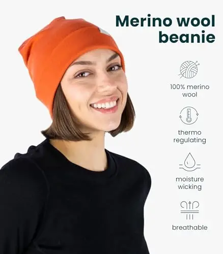 100% Merino Wool Beanie for Women, Men - Set Adult Skull Cap 17.5um & Socks | Soft, Non-Itchy Beanie, Breathable Running Hat, UV Protection, Odor-Resistant, Moisture-Wicking, All Season 250 gsm Beanie - 2
