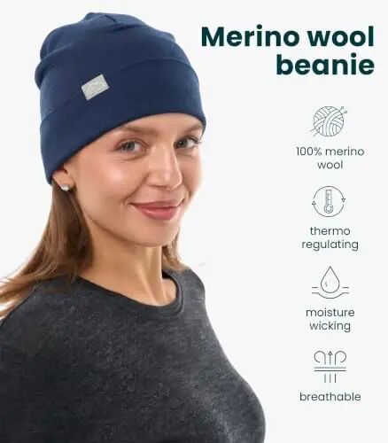 100% Merino Wool Beanie for Women, Men - Set Adult Skull Cap 17.5um & Socks | Soft, Non-Itchy Beanie, Breathable Running Hat, UV Protection, Odor-Resistant, Moisture-Wicking, All Season 250 gsm Beanie - 100% (1)