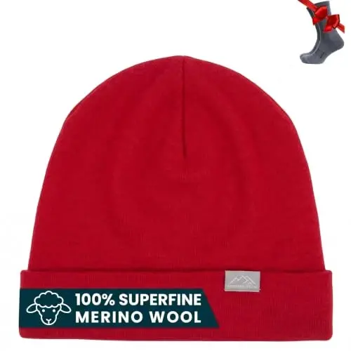 100% Merino Wool Beanie for Women, Men - Set Adult Skull Cap 17.5um & Socks | Soft, Non-Itchy Beanie, Breathable Running Hat, UV Protection, Odor-Resistant, Moisture-Wicking, All Season 250 gsm Beanie - 1