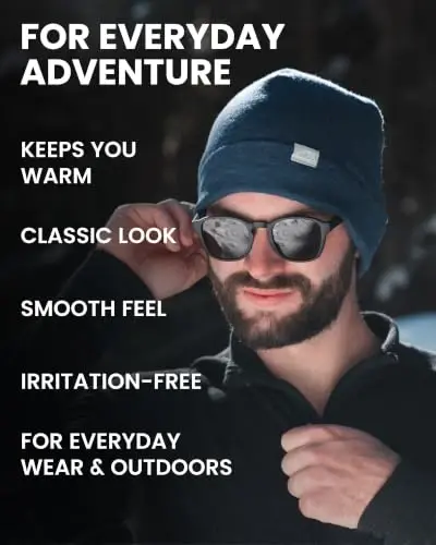 100% Merino Wool Beanie for Women, Men - Set Adult Skull Cap 17.5um & Socks | Soft, Non-Itchy Beanie, Breathable Running Hat, UV Protection, Odor-Resistant, Moisture-Wicking, All Season 250 gsm Beanie - 6