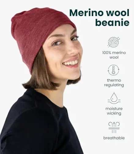 100% Merino Wool Beanie for Women, Men - Set Adult Skull Cap 17.5um & Socks | Soft, Non-Itchy Beanie, Breathable Running Hat, UV Protection, Odor-Resistant, Moisture-Wicking, All Season 250 gsm Beanie - 2