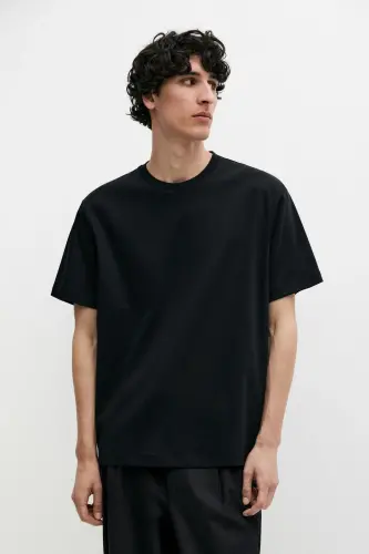 %100 merserize paxtali t-shirt - QORA - MASSIMO DUTTI (1)