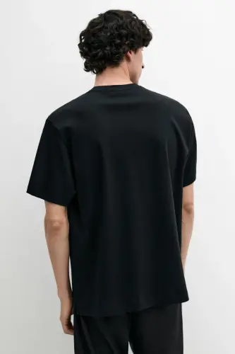 %100 merserize paxtali t-shirt - QORA - 3