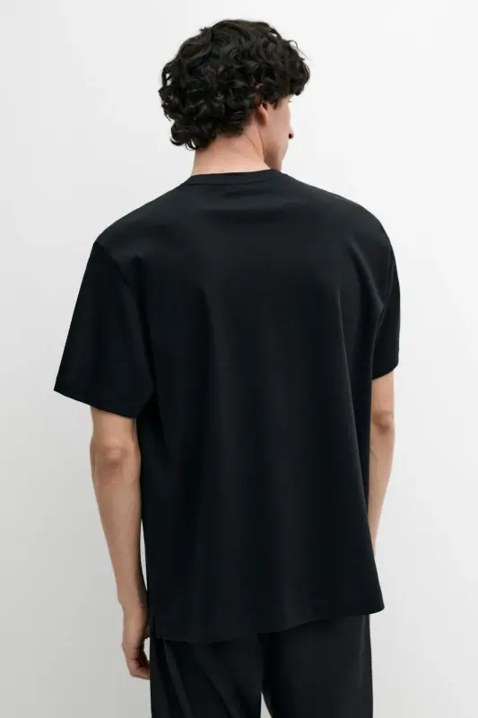 %100 merserize paxtali t-shirt - QORA - 3