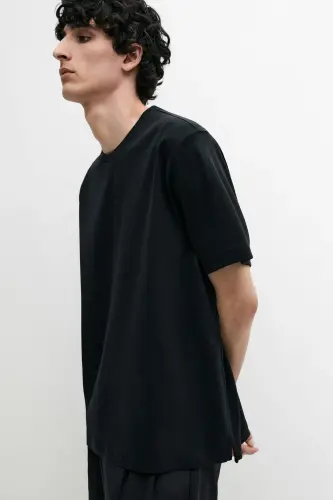 %100 merserize paxtali t-shirt - QORA - 4