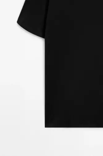 %100 merserize paxtali t-shirt - QORA - 7