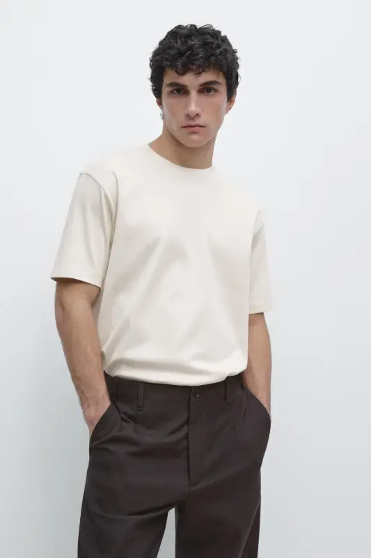 %100 merserize paxtali t-short - Tabiiy - 2