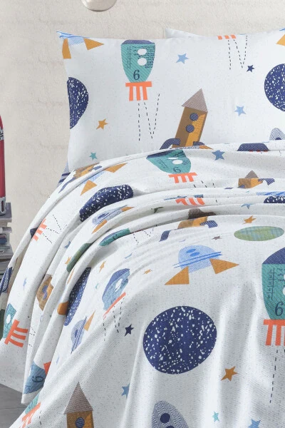 100% Natural Cotton Single Person Duvet Set Spacex Navy Blue - ENLORA HOME (1)