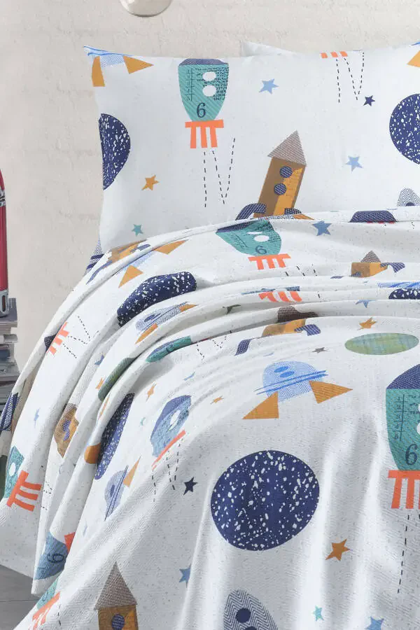 100% Natural Cotton Single Person Duvet Set Spacex Navy Blue - 2