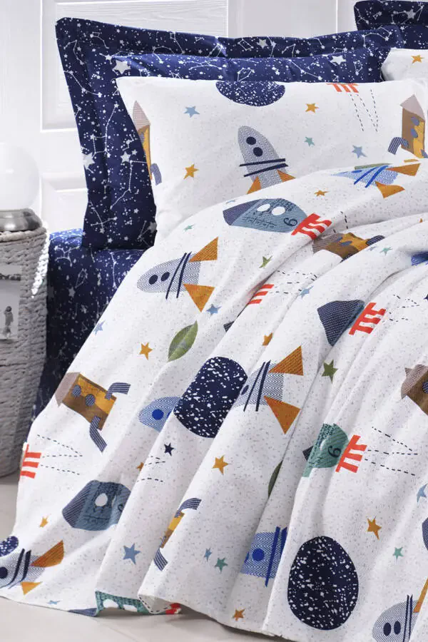 100% Natural Cotton Single Person Duvet Set Spacex Navy Blue - 3