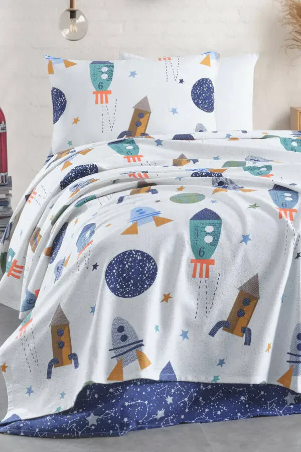 100% Natural Cotton Single Person Duvet Set Spacex Navy Blue - 5