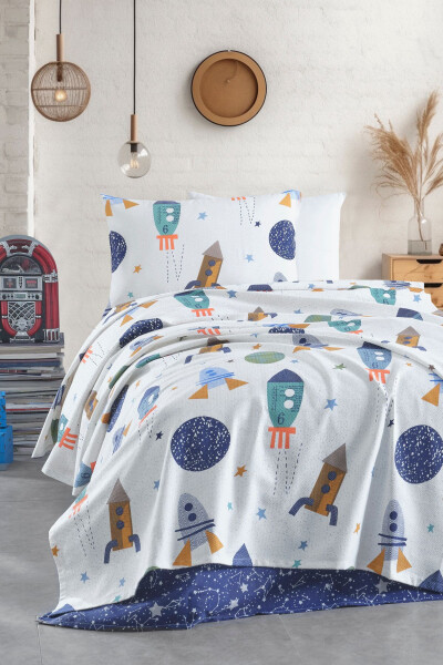 100% Natural Cotton Single Person Duvet Set Spacex Navy Blue - ENLORA HOME