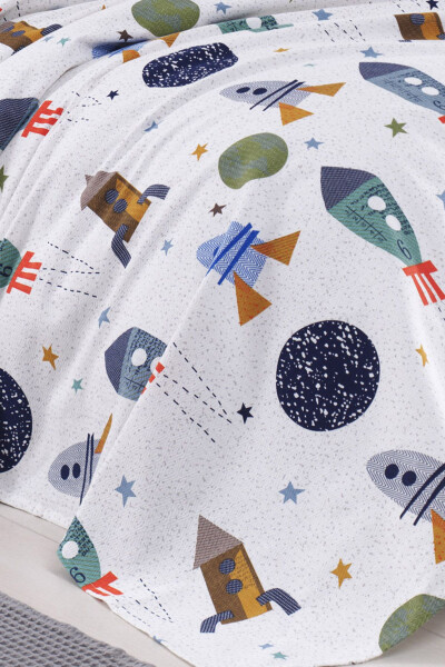 100% Natural Cotton Single Person Duvet Set Spacex Navy Blue - 4
