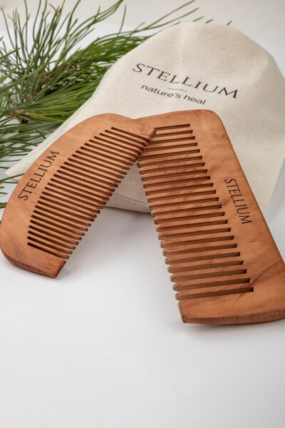 100% Natural Wooden Comb Set - With Storage Pouch (Set of 2) - 1