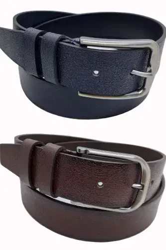 %100 Натуральная Кожа 2-х Сторонний Коричневый Темно-синий Ремень-Коричневый Темно-синий - 1