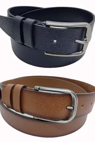 %100 Натуральная Кожа 2шт Темно-синий Коричневый Ремень-Темно-синий Коричневый - 1