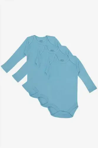 100% Organic Cotton 3-Pack Blue Long Sleeve Baby Snap-Up Bodysuit - 1