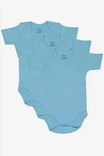 100% Organic Cotton 3-Pack Blue Short Sleeve Baby Snap Bodysuit - 1