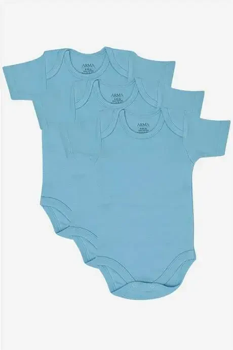 100% Organic Cotton 3-Pack Blue Short Sleeve Baby Snap Bodysuit - 1