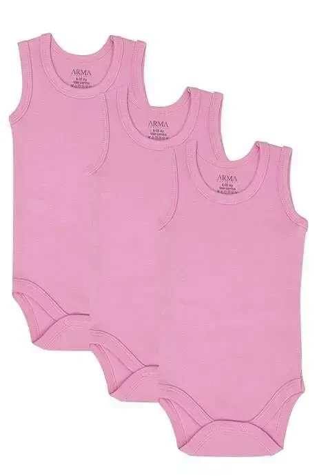 %100 Organic Cotton 3-Pack Pink Baby Undershirt Snap Bodysuit - BÜYÜKBEDENIZ