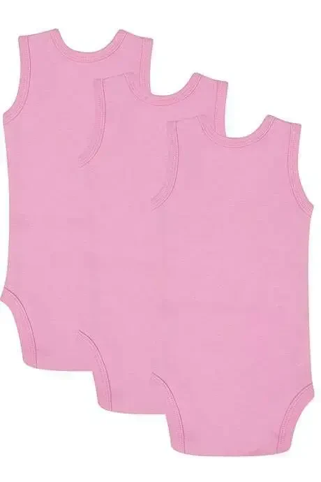 %100 Organic Cotton 3-Pack Pink Baby Undershirt Snap Bodysuit - 2