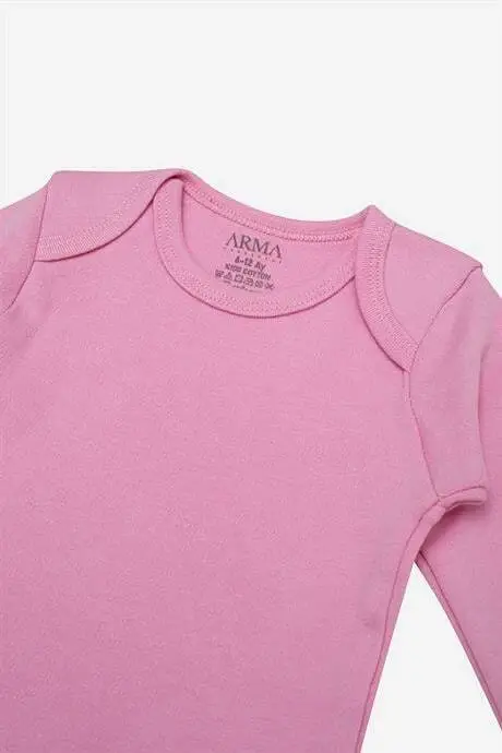 %100 Organic Cotton 3-Pack Pink Long Sleeve Baby Snap Bodysuit - 4
