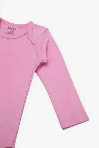 %100 Organic Cotton 3-Pack Pink Long Sleeve Baby Snap Bodysuit - 3