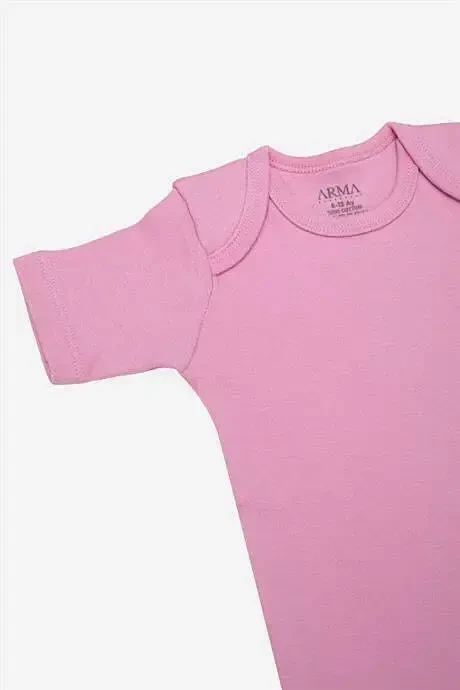 100% Organic Cotton 3-Pack Pink Short Sleeve Baby Snap Bodysuit - 3