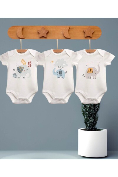 %100 Organic Cotton 3-Pack Printed Short Sleeve Baby Bodysuits - 1