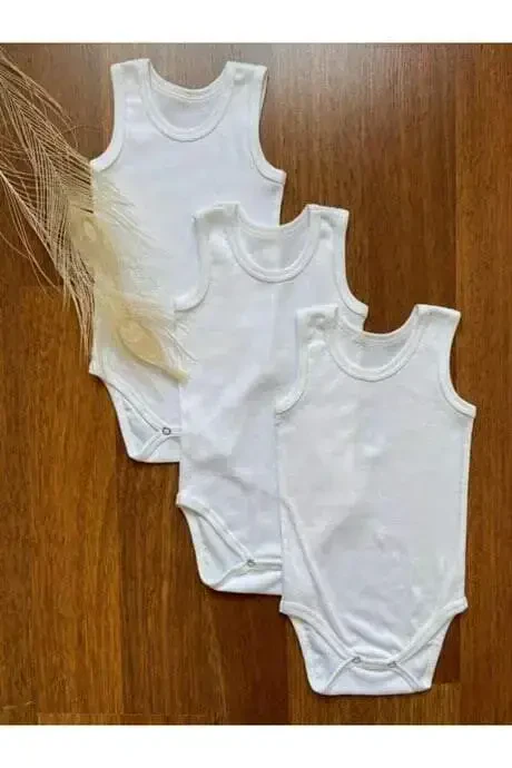 100% Organic Cotton 3-Pack White Baby Undershirt Snap Crotch Bodysuit - BÜYÜKBEDENIZ