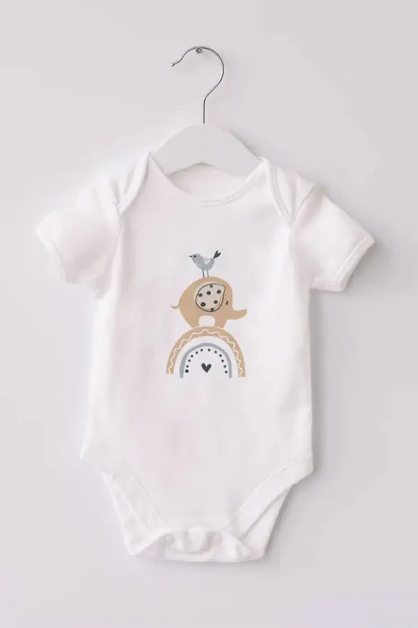 %100 Organic Cotton 3-Piece Printed Short Sleeve Baby Bodysuit Elephant - 4