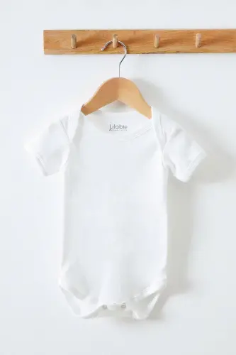 100% Organic Cotton 5-Pack White Short Sleeve Baby Bodysuit - LILABIO (1)