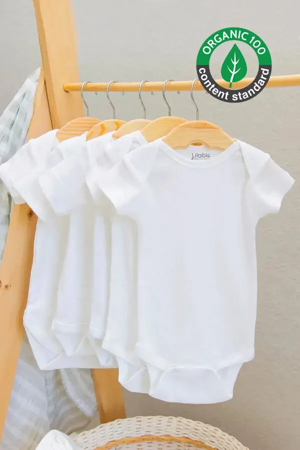 100% Organic Cotton 5-Pack White Short Sleeve Baby Bodysuit - 1