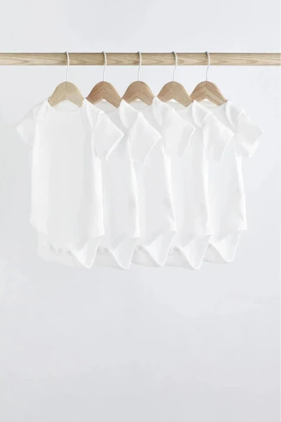 %100 Organic Cotton 5-Pack White Short Sleeve Baby Bodysuits - SPARKLY BABY