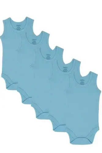 %100 Organic Cotton Blue Baby Bodysuit Snap-crotch Romper 5-Pack - 1