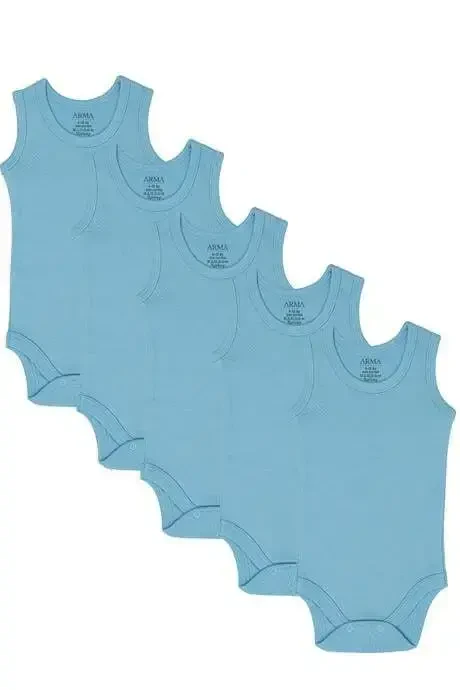 %100 Organic Cotton Blue Baby Bodysuit Snap-crotch Romper 5-Pack - BÜYÜKBEDENIZ