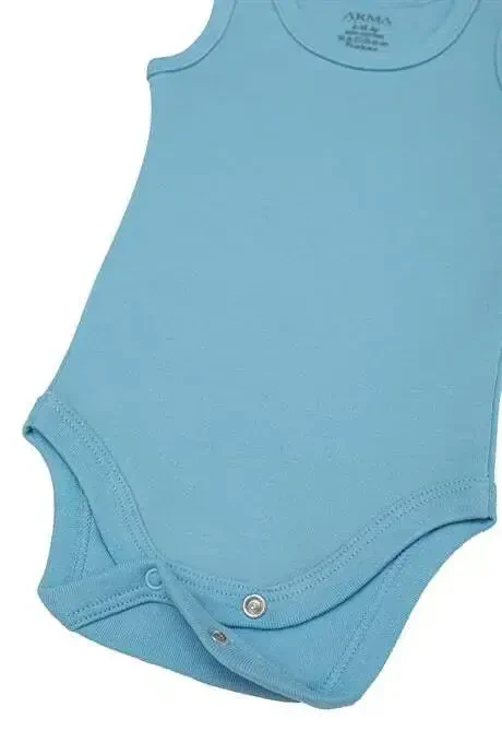 %100 Organic Cotton Blue Baby Bodysuit Snap-crotch Romper 5-Pack - 4