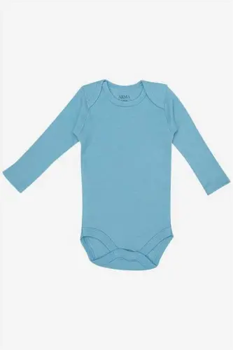 %100 Organic Cotton Blue Long Sleeve Baby Bodysuit 5-Pack - 2